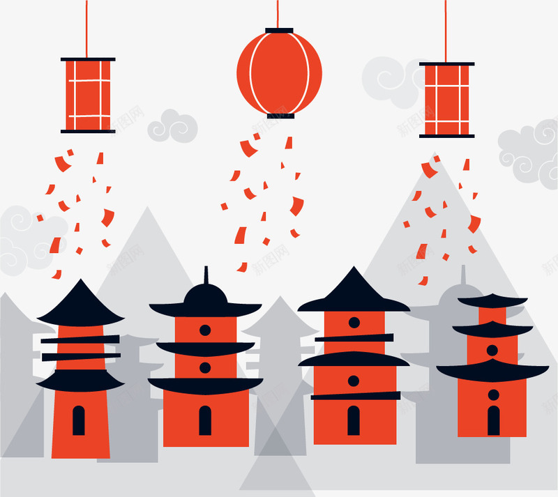 手绘日本节日元素png免抠素材_新图网 https://ixintu.com 建筑 手绘 日本节日元素 灯笼