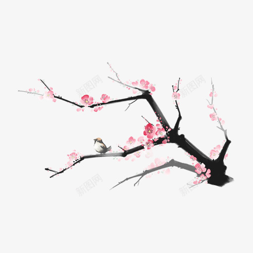 新春粉色梅花装饰png免抠素材_新图网 https://ixintu.com 新年装饰 新春装饰 梅花装饰 水彩 粉色梅花 黑色小鸟