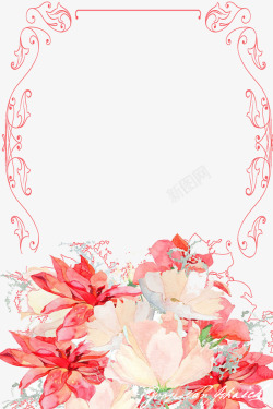 手绘粉红主题花朵边框素材