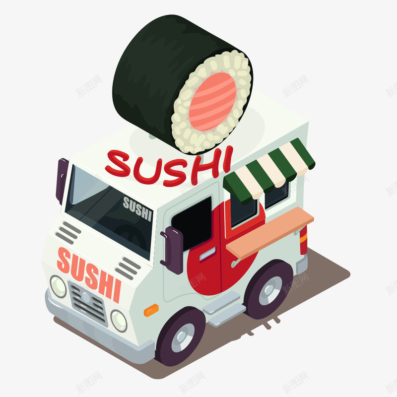 白色汽车上的寿司png免抠素材_新图网 https://ixintu.com 动漫动画 卡通手绘 寿司 日本料理 汽车 装饰图 食物