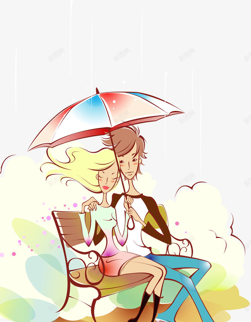 海报七夕雨下卡通情侣png免抠素材_新图网 https://ixintu.com 卡通 情侣 海报