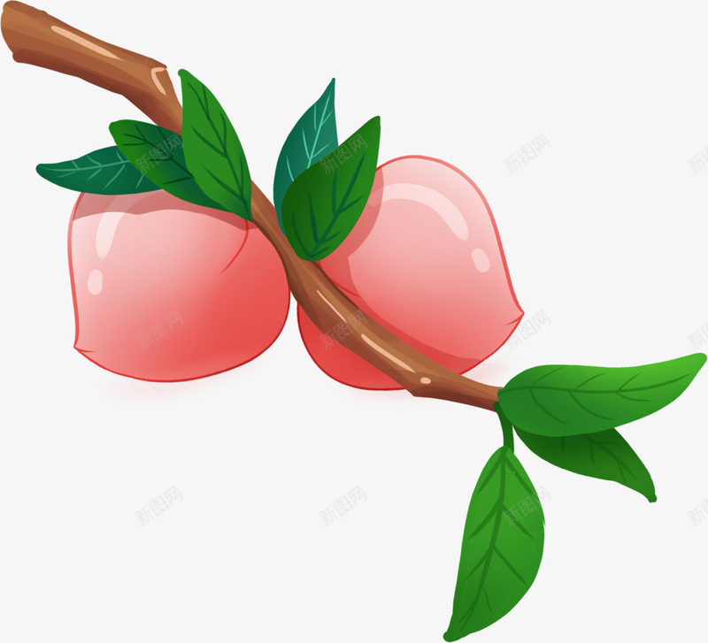 桃枝桃子元素png免抠素材_新图网 https://ixintu.com 元素 叶子 水果 粉红