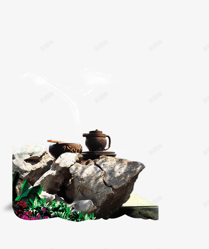 地产元素石头茶壶png免抠素材_新图网 https://ixintu.com 功夫茶 品茶 地产元素石头茶壶 桌子 植物花卉 茶文化