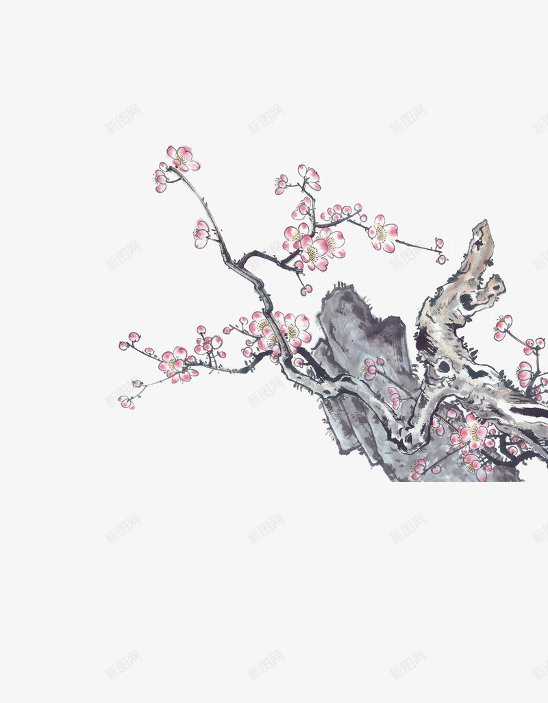 水墨梅花边角装饰png免抠素材_新图网 https://ixintu.com 梅花 水墨 装饰 边角