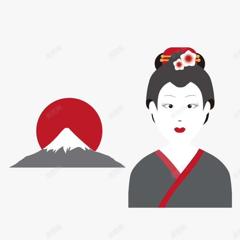 富士山png免抠素材_新图网 https://ixintu.com 日本 日本名胜 日本民俗 艺妓