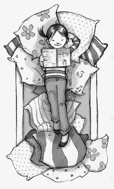 素描女生png免抠素材_新图网 https://ixintu.com 单人床 女孩 学习 手绘女生 教育 看书