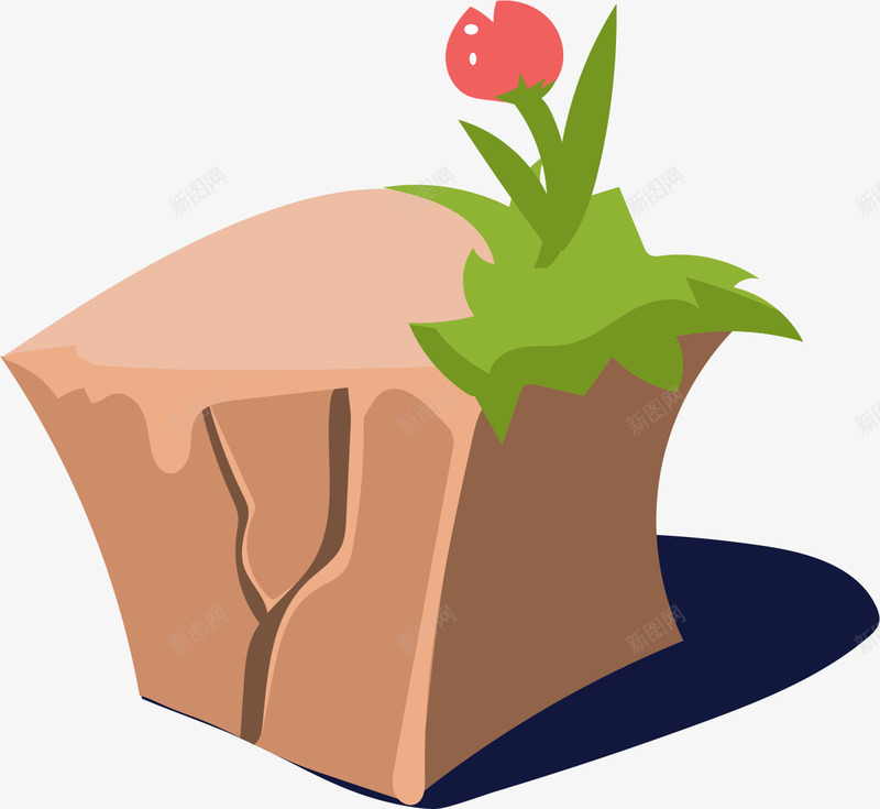 石头上的小草png免抠素材_新图网 https://ixintu.com 卡通 大山 小草 果子 生命奇迹 石头 石缝中的小草 红色的 绿油油