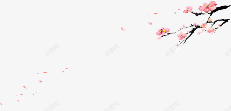 国画飘落的梅花png免抠素材_新图网 https://ixintu.com 中国风梅花 国画 国画梅花 国画梅花枝叶 梅花 粉色粉嫩梅花 飘落 飘落的梅花