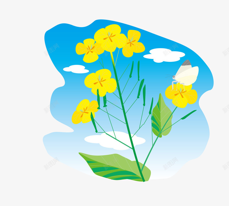 卡通蓝色天空花朵png免抠素材_新图网 https://ixintu.com 卡通 蓝色天空 蝴蝶 黄色花朵