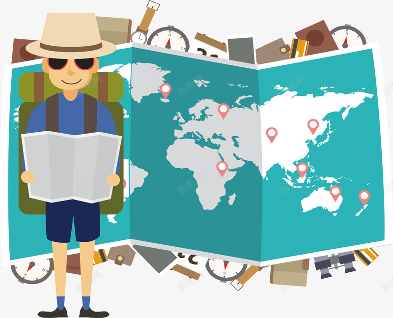 看地图的游客png免抠素材_新图网 https://ixintu.com 旅游 旅游季 旅游日 环球地图 看地图 矢量png 穷游