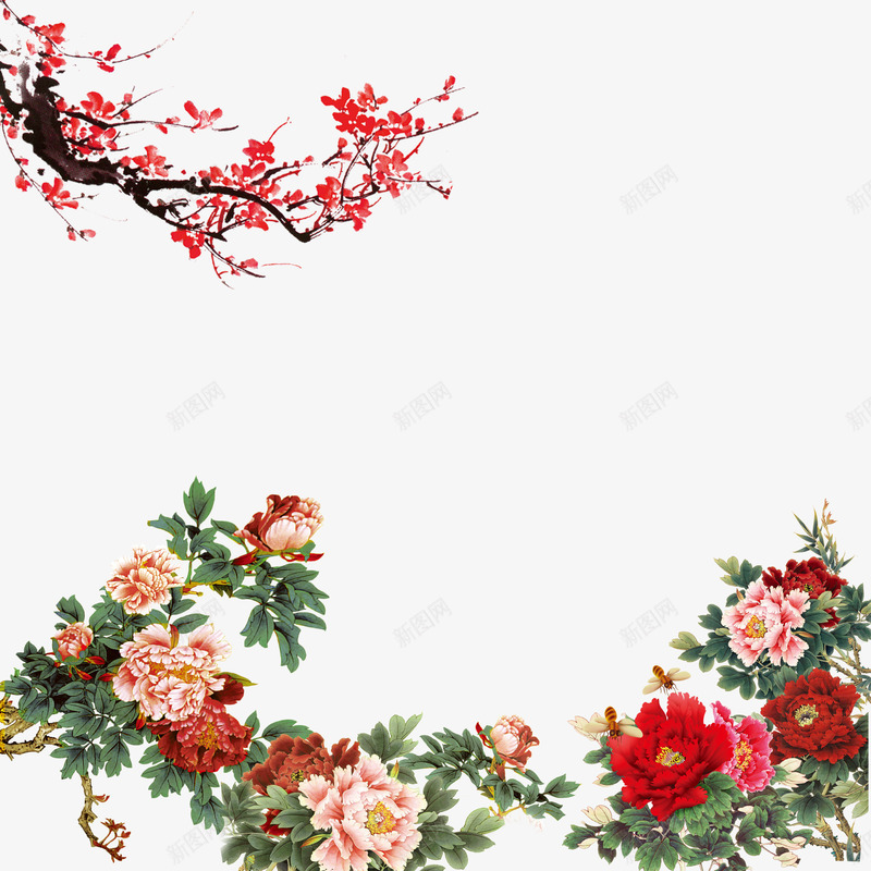 中国风牡丹花png免抠素材_新图网 https://ixintu.com 梅花 牡丹 节日 蜜蜂 雍容华贵