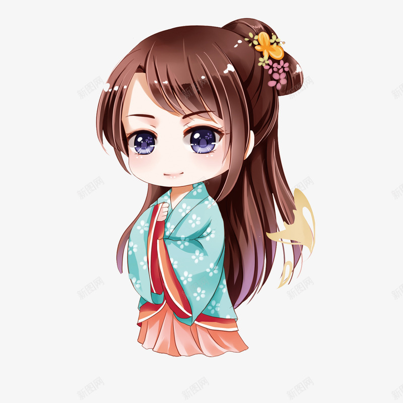 温柔古代卡通女孩png免抠素材_新图网 https://ixintu.com 卡通的 大眼女孩 女孩 温柔的
