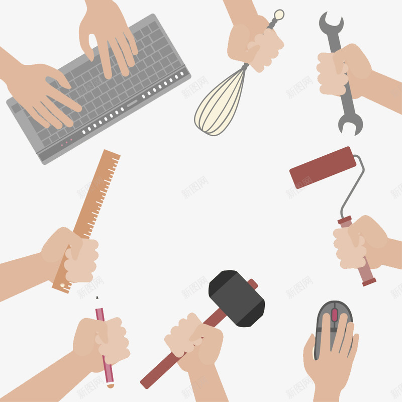 劳动日手势与工具png免抠素材_新图网 https://ixintu.com 劳动节 工作 工具 手势