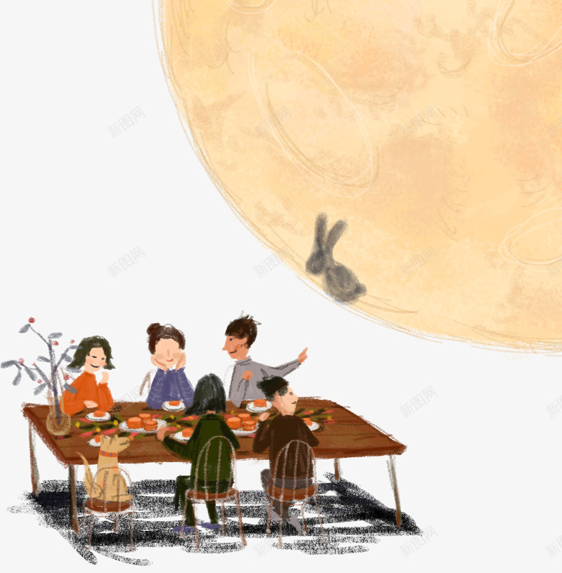 中秋节团聚png免抠素材_新图网 https://ixintu.com 中秋节 兔子 八月十五 卡通手绘 团圆 团聚 月亮 赏月