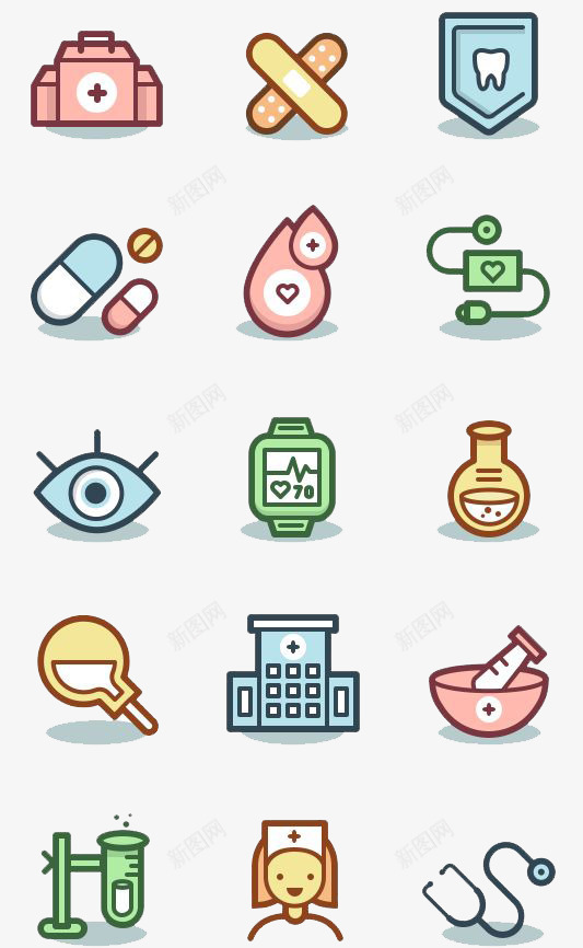 功能样式图标png_新图网 https://ixintu.com 止血贴 水滴 眼睛 药丸