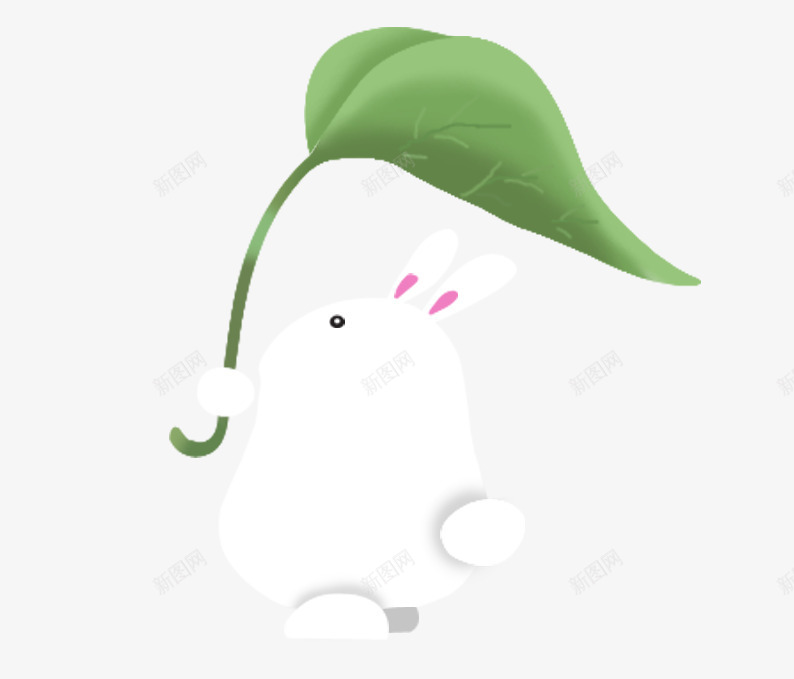 打着树叶伞的小白兔png免抠素材_新图网 https://ixintu.com 兔子 动物 卡通 可爱 树叶 植物 绿叶