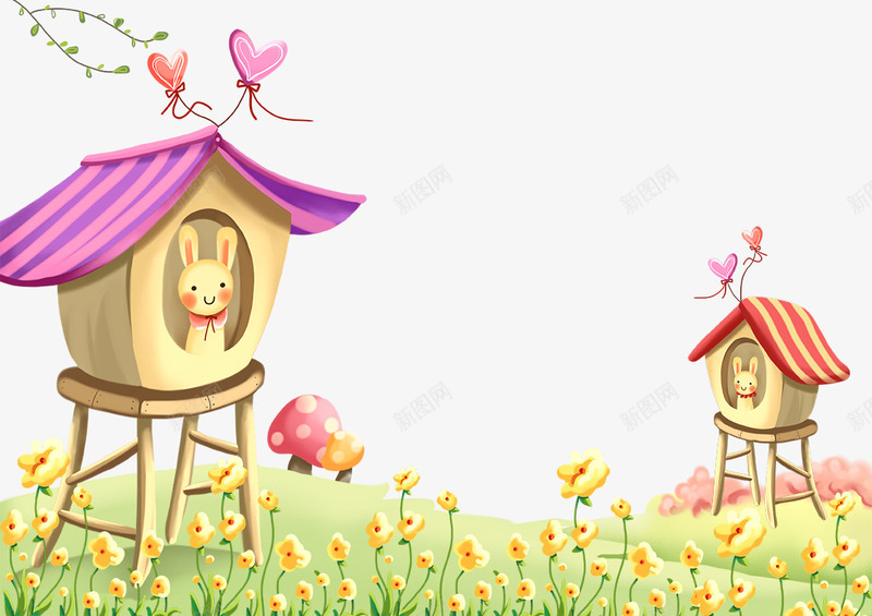 兔子信箱和花草png免抠素材_新图网 https://ixintu.com 兔子信箱 卡通风景 爱心 花草 风景 风景素材