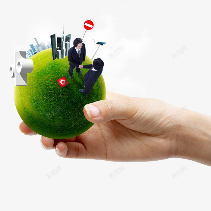 创意商务背景png免抠素材_新图网 https://ixintu.com 创意 商业手势 商务 地球 建筑 握手 绿化
