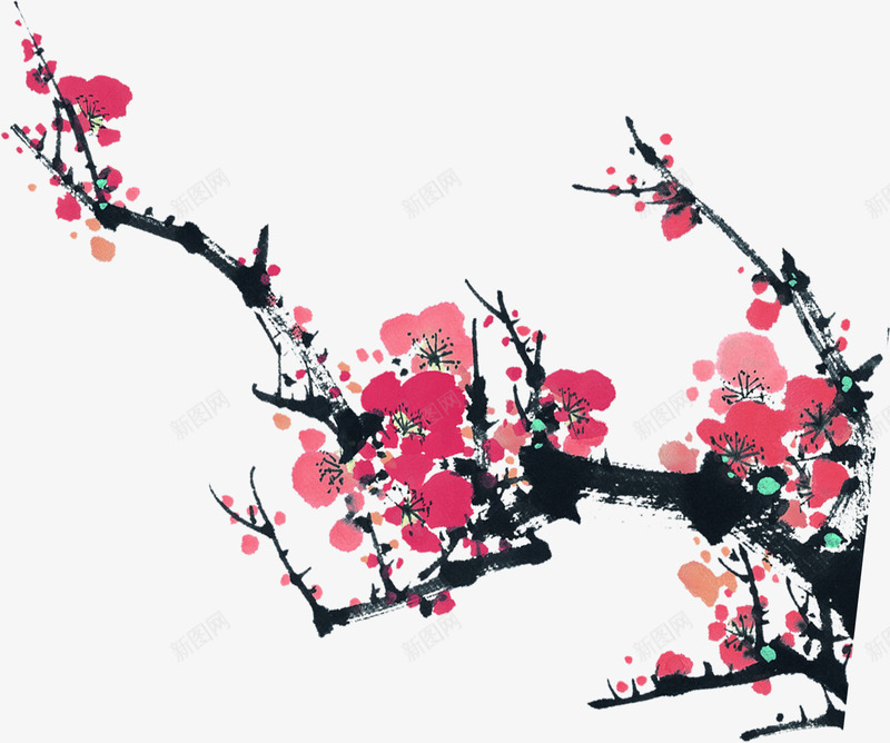 创意红色水墨风格梅花png免抠素材_新图网 https://ixintu.com 创意 梅花 水墨 红色 风格