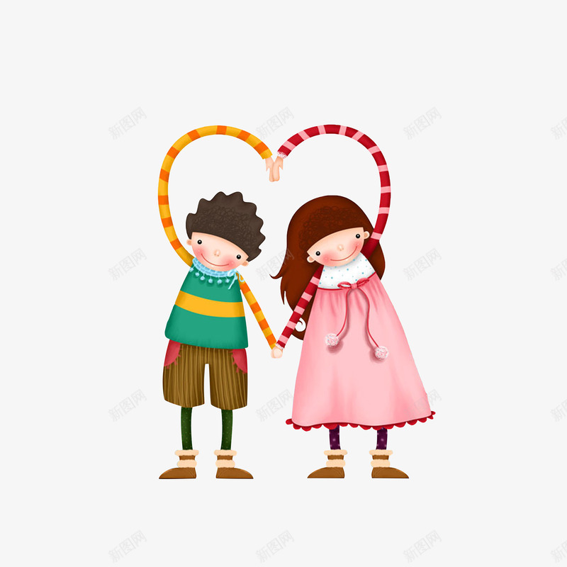 卡通比爱心状的男孩女孩png免抠素材_新图网 https://ixintu.com 卡通男孩女孩 卡通过情侣 比爱心状 爱的手势