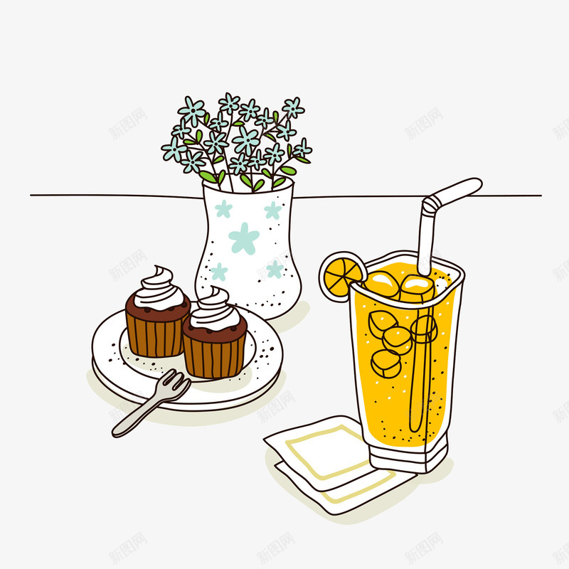 蛋糕甜点美味冰饮png免抠素材_新图网 https://ixintu.com 下午茶 冰饮 悠闲时光 手绘平面 精致茶点 美味食物 美好时光 蛋糕甜点 饮料饮品