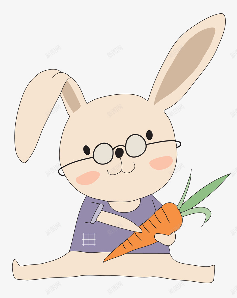 拿着胡萝卜的小兔子png免抠素材_新图网 https://ixintu.com 动物 可爱的 小兔子 手绘图 眼镜 胡萝卜