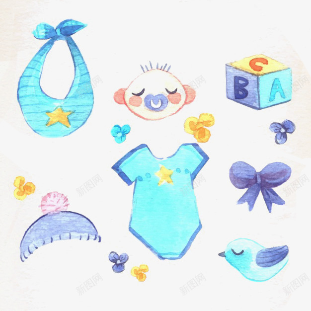 水彩母婴用品分层png免抠素材_新图网 https://ixintu.com 分层 母婴 母婴用品 用品