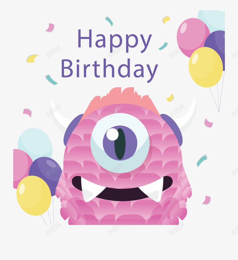 粉红大眼怪兽生日卡矢量图ai免抠素材_新图网 https://ixintu.com 大眼仔 大眼怪兽 生日卡 生日快乐 生日祝福 矢量png 矢量图 粉红怪兽