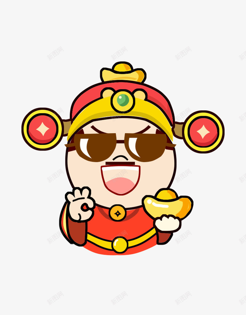 小财神png免抠素材_新图网 https://ixintu.com 带墨镜 红色手势小财神