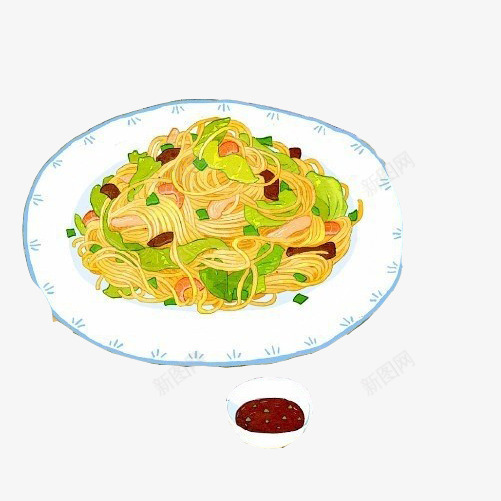 拌面手绘画片psd免抠素材_新图网 https://ixintu.com 手绘美食 拌面 色彩画 面条