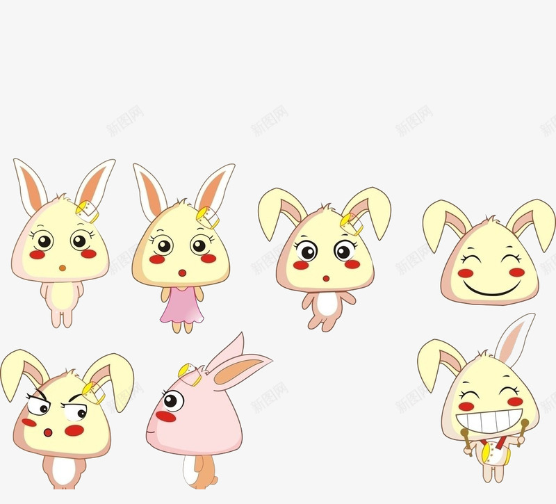 七只不同的卡通手绘小兔子png免抠素材_新图网 https://ixintu.com 卡通 可爱 小兔子 手绘
