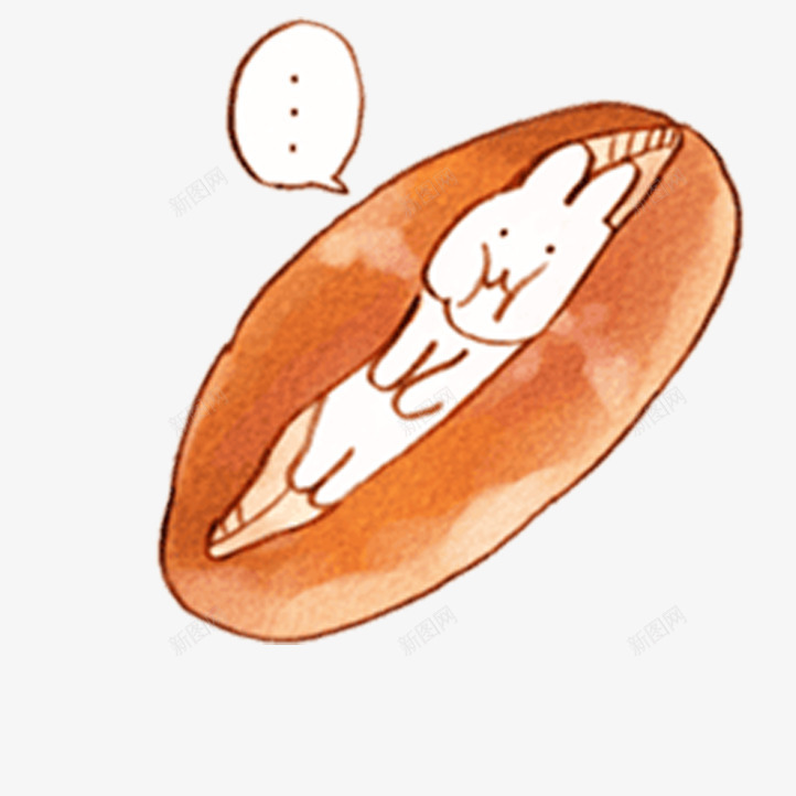 夹在面包中间的吃货兔子png免抠素材_新图网 https://ixintu.com 兔子 卡通 可爱 吃货 对话框 手绘 无语 点点点 面包