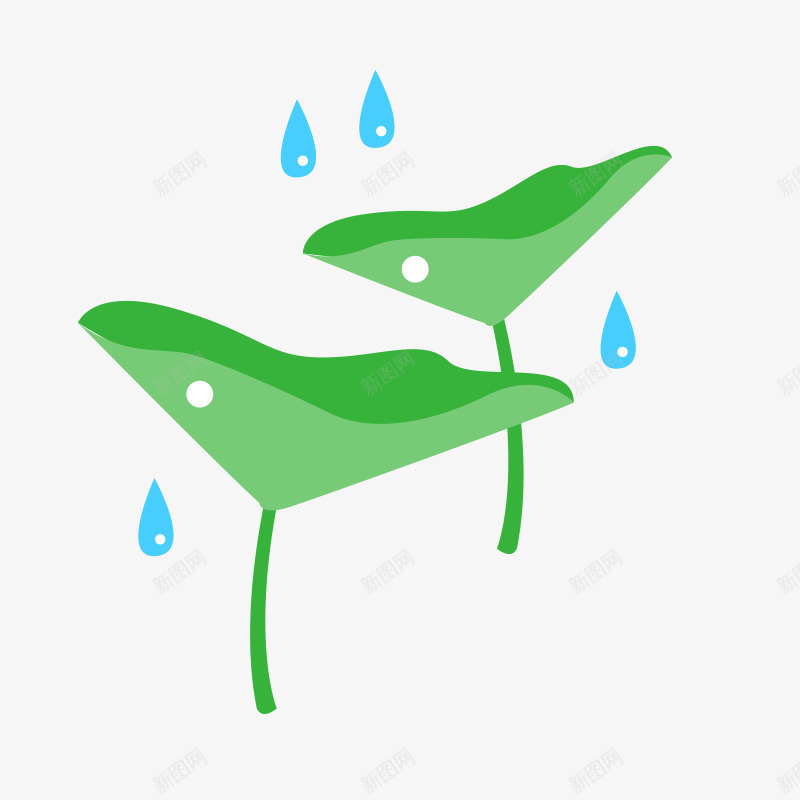 卡通手绘插画荷叶png免抠素材_新图网 https://ixintu.com 水滴 绿叶 绿色 荷叶