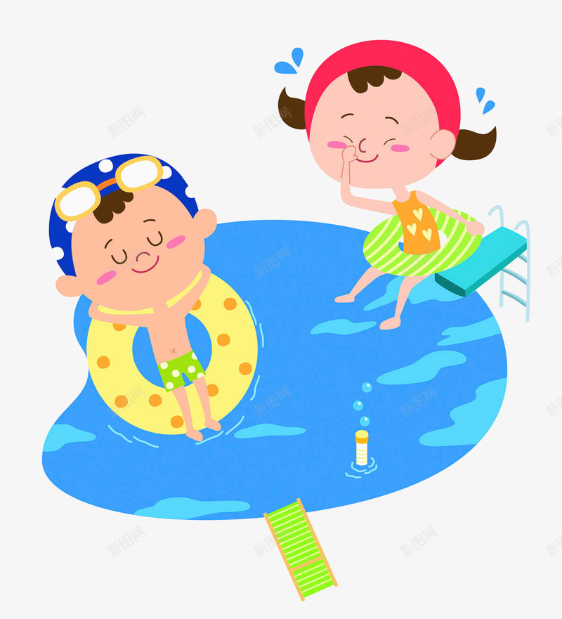 彩色可爱游泳卡通插画png免抠素材_新图网 https://ixintu.com 卡通 可爱 度假 彩色 插画 水滴 水面 游泳