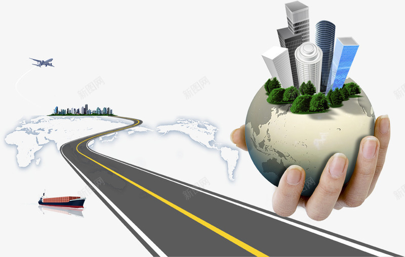手上的地球和公路psd免抠素材_新图网 https://ixintu.com 公路 地球 手势 轮船 飞机