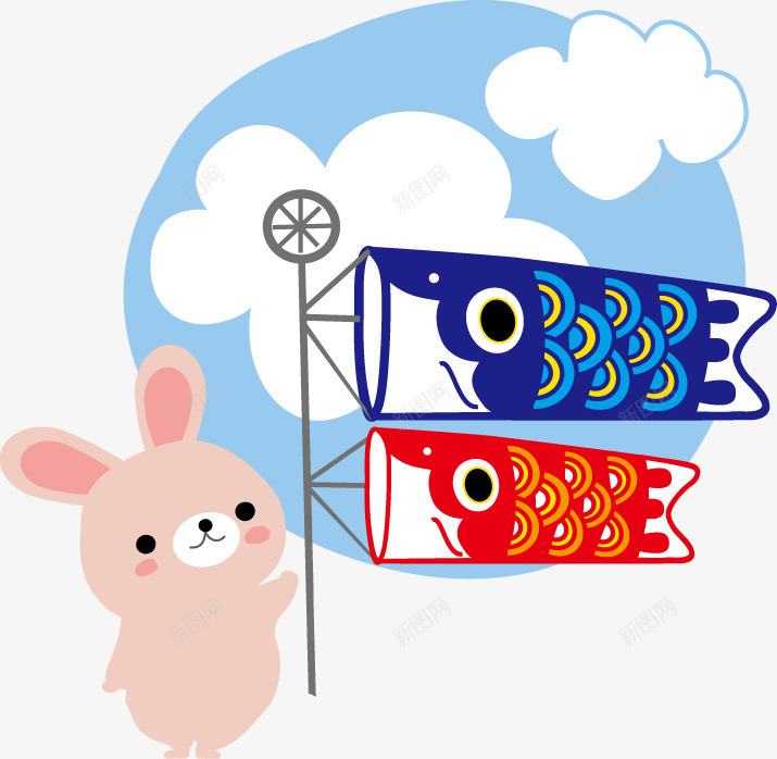 手绘夏季风筝粉色小兔子png免抠素材_新图网 https://ixintu.com 兔子 夏季 粉色 风筝