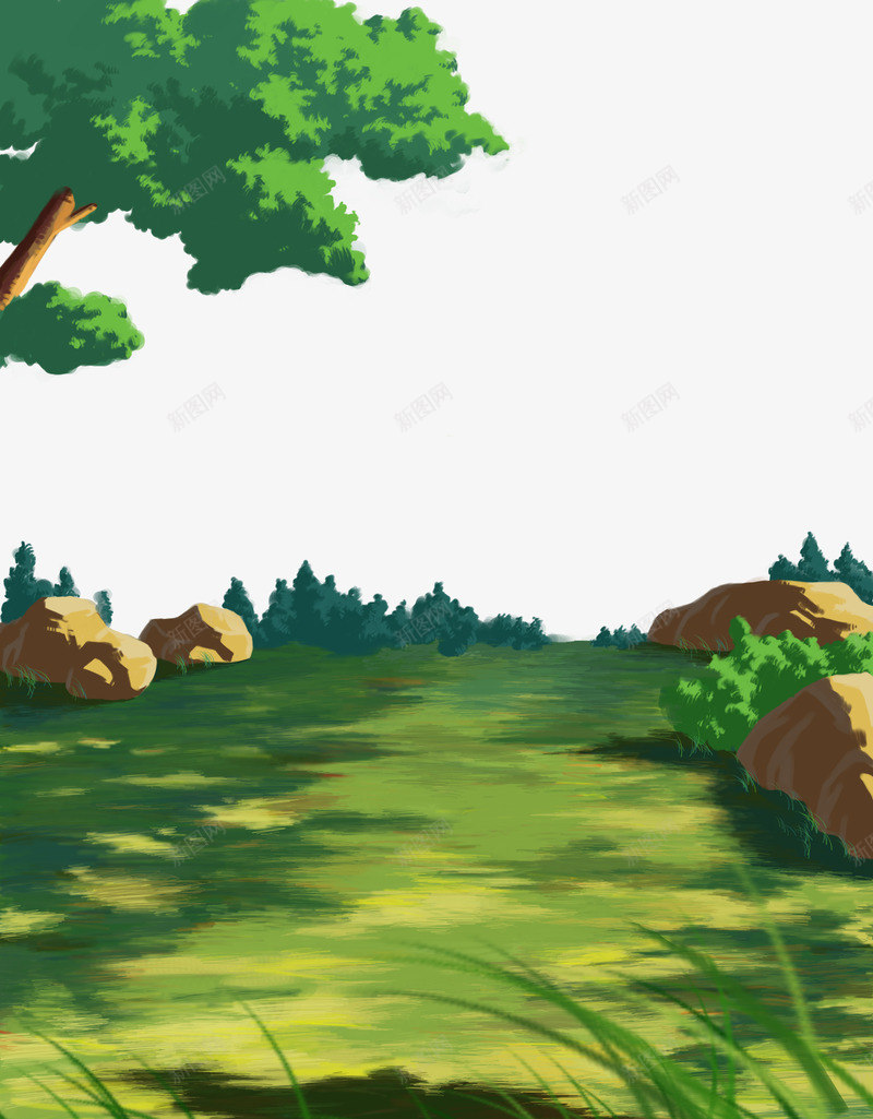 卡通风景分层免费png免抠素材_新图网 https://ixintu.com 卡通画 山涧 山石 插画 树木 风景