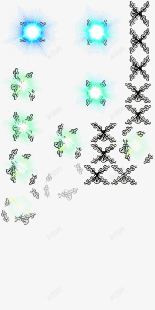 炫光锁链特效png免抠素材_新图网 https://ixintu.com 游戏 绿色 蓝色 铁链 青色 黑色