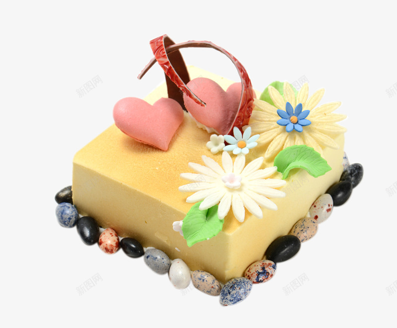 石头慕斯蛋糕png免抠素材_新图网 https://ixintu.com 巧克力花纹 彩色石头糖 爱心 芒果慕斯