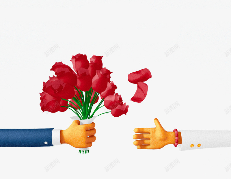 手绘送花手势png免抠素材_新图网 https://ixintu.com 卡通 手势 玫瑰 红色 送花 鲜花