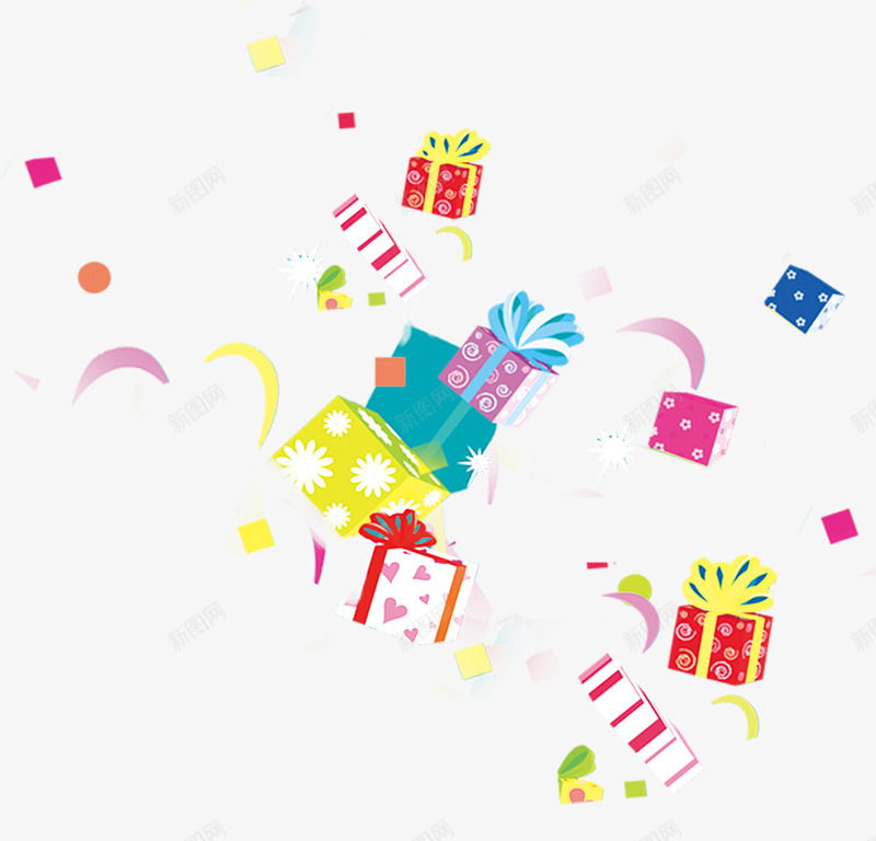 节日漂浮礼盒彩条png免抠素材_新图网 https://ixintu.com 彩条 漂浮 礼盒 节日
