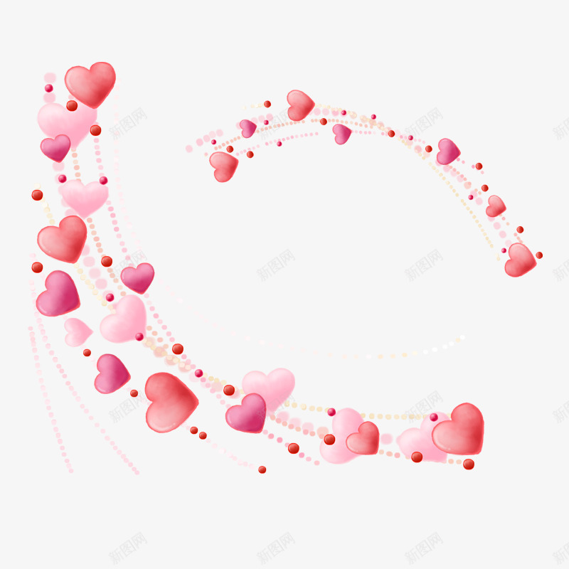 漂浮的爱心png免抠素材_新图网 https://ixintu.com 串珠 串联的爱心 爱情 粉红 红色爱心