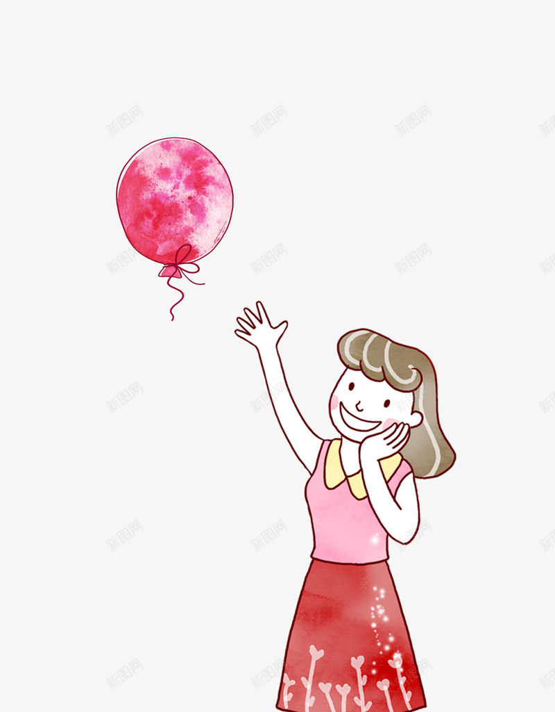 追气球的女人psd免抠素材_新图网 https://ixintu.com 人物 唯美 女人 女生 粉红色 粉红色气球 衣服 表情 追气球