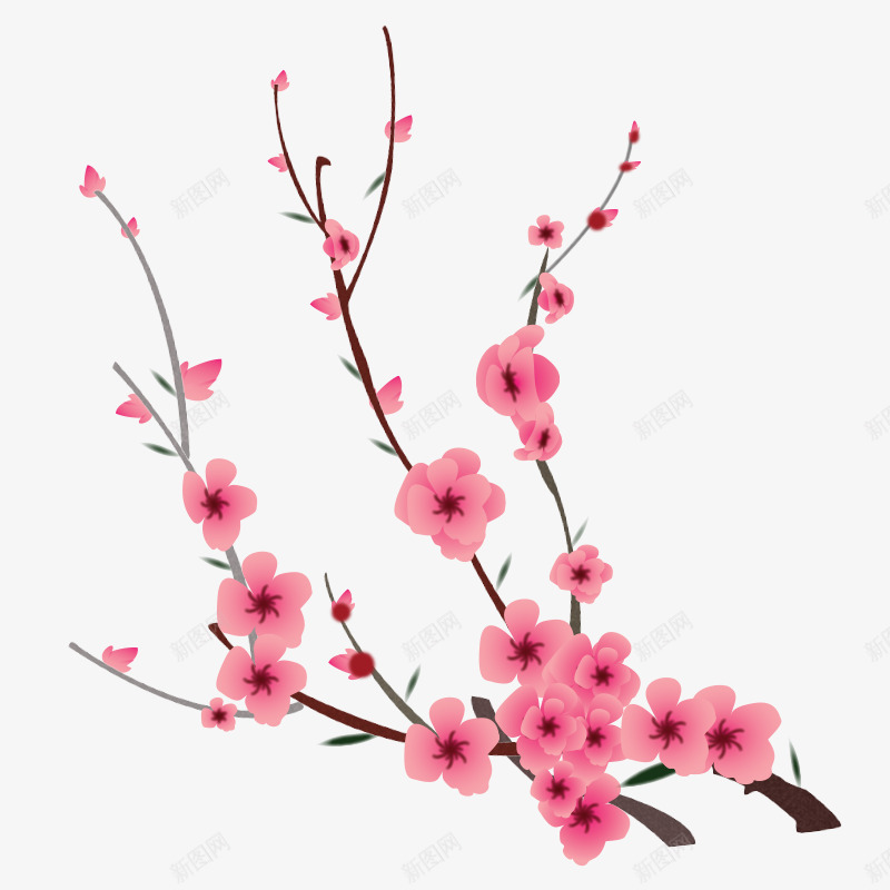 粉红色手绘桃花枝装饰图案png免抠素材_新图网 https://ixintu.com 手绘 桃花枝 粉红色 装饰图案