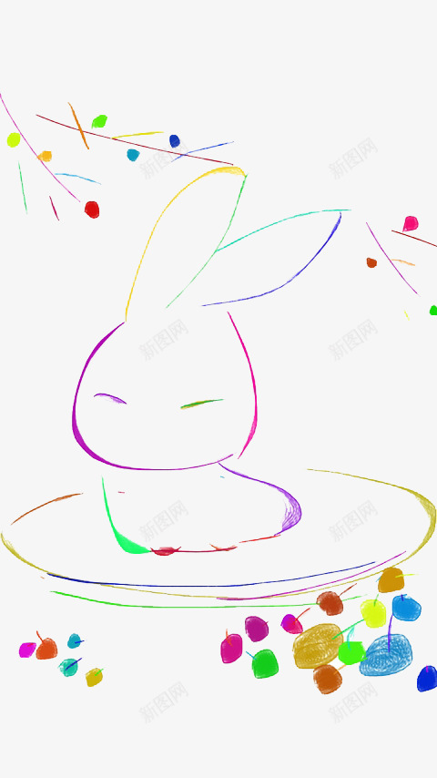 简笔画呆萌兔子缤纷树枝png免抠素材_新图网 https://ixintu.com 创意 呆萌兔子 彩色树叶 树枝 简笔画 简约