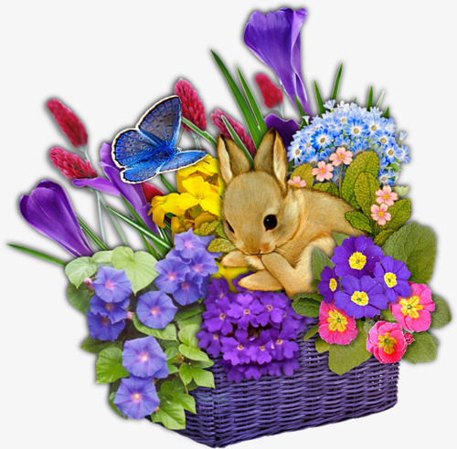 花篮卡通png免抠素材_新图网 https://ixintu.com 兔子 卡通 春天 花篮