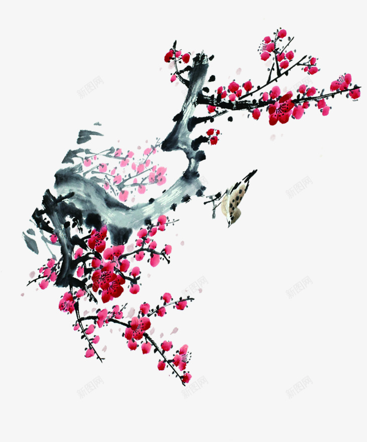 红色梅花水墨古典png免抠素材_新图网 https://ixintu.com 古典 梅花 水墨 红色