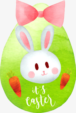 五彩彩蛋水彩手绘复活节绿色彩蛋兔子高清图片