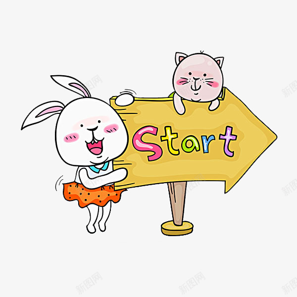 指路的兔子png免抠素材_新图网 https://ixintu.com 卡通 可爱的 小熊 指路标 漂亮的 白色 裙子