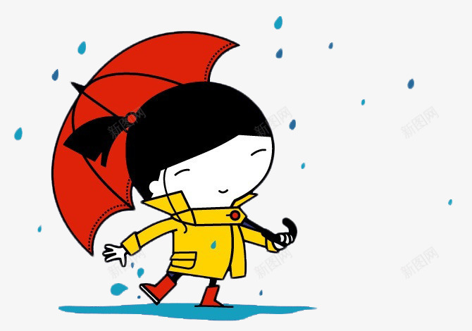 卡通撑伞女孩png免抠素材_新图网 https://ixintu.com 下雨 撑伞 水珠 雨水